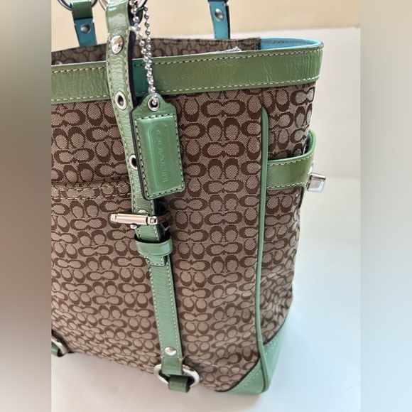 Coach Purse Tan Handbag Beige Blue Green Satchel D0849-F12344 Tote - Picture 6 of 16